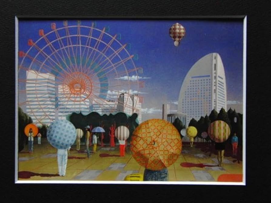 松樹路人、郡市空間（パラソルの点在）、希少な額装用画集より、新品高級額装付 松樹路人、郡市空間（パラソルの点在）、希少な額装用画集より